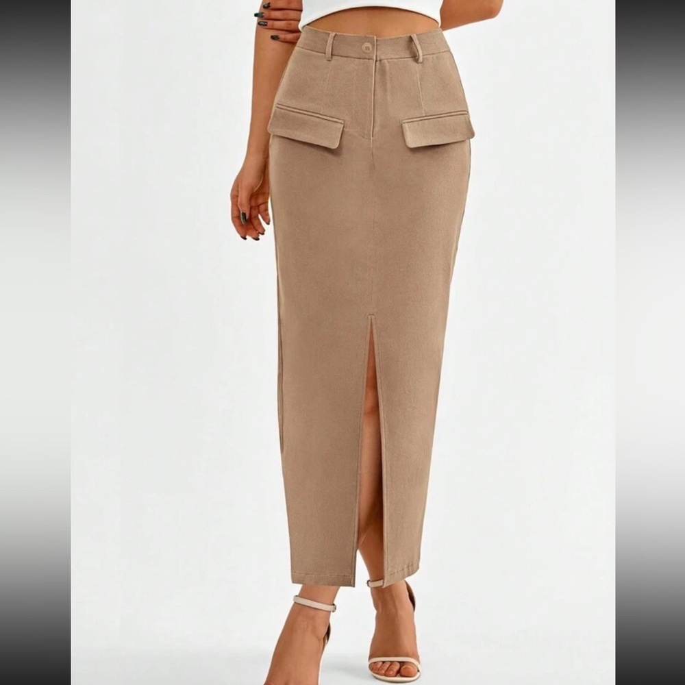 Essnce Women's Solid Color High Slit Elegant Skirt - Picture 3 of 4